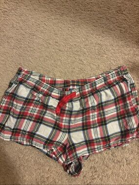 Old Navy Red, White & Blue Plaid Cotton Lounge Shorts with Red Drawstring